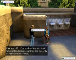 I backed off. It's a well-known fact that toilet attendants account for the majority of homicides in France.